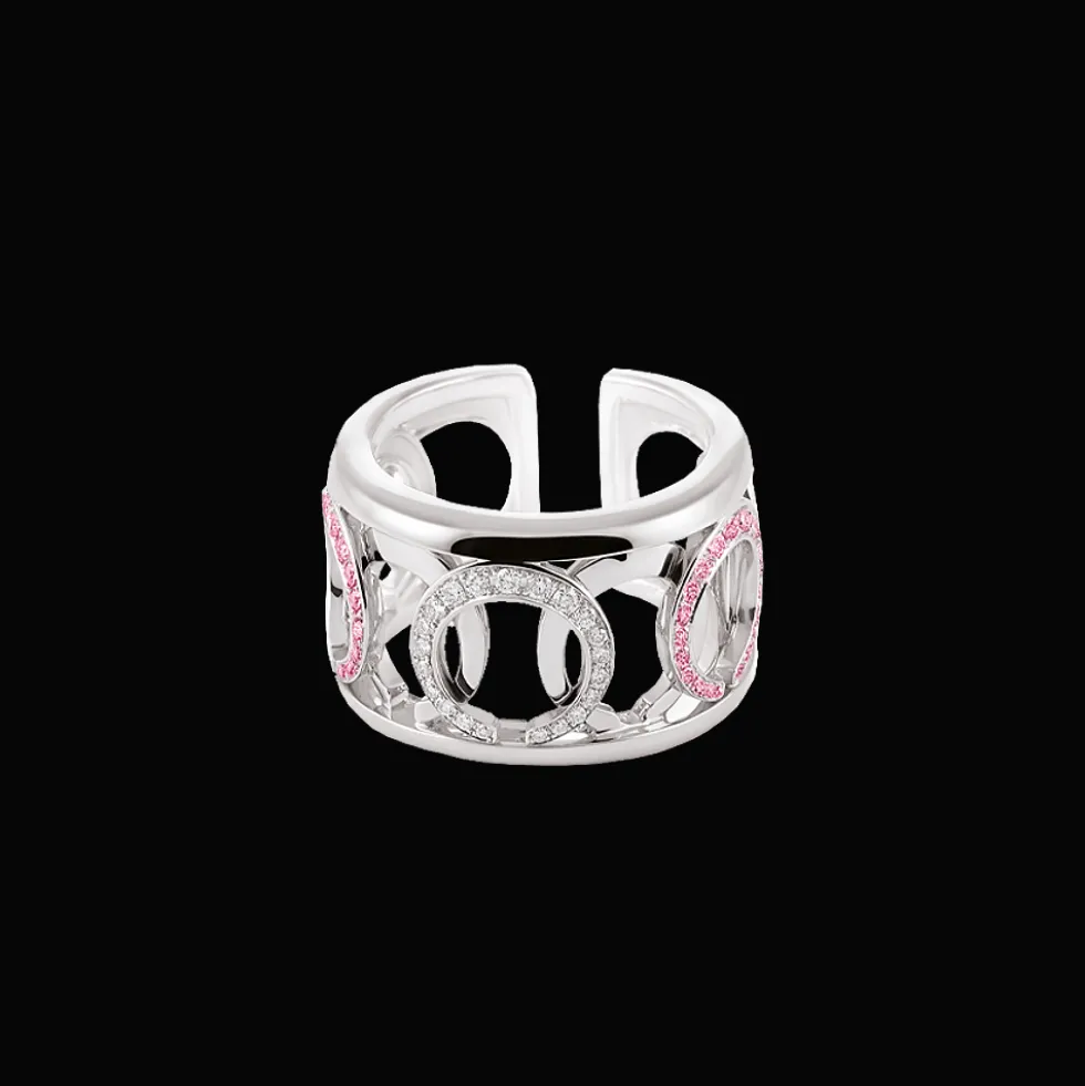 Mezzaluna Ring Witgoud Diamant Roze Saffier