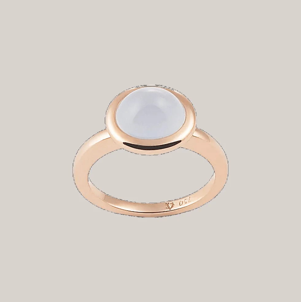 Ring 18kt Rose goud Chalcedoon Blauw